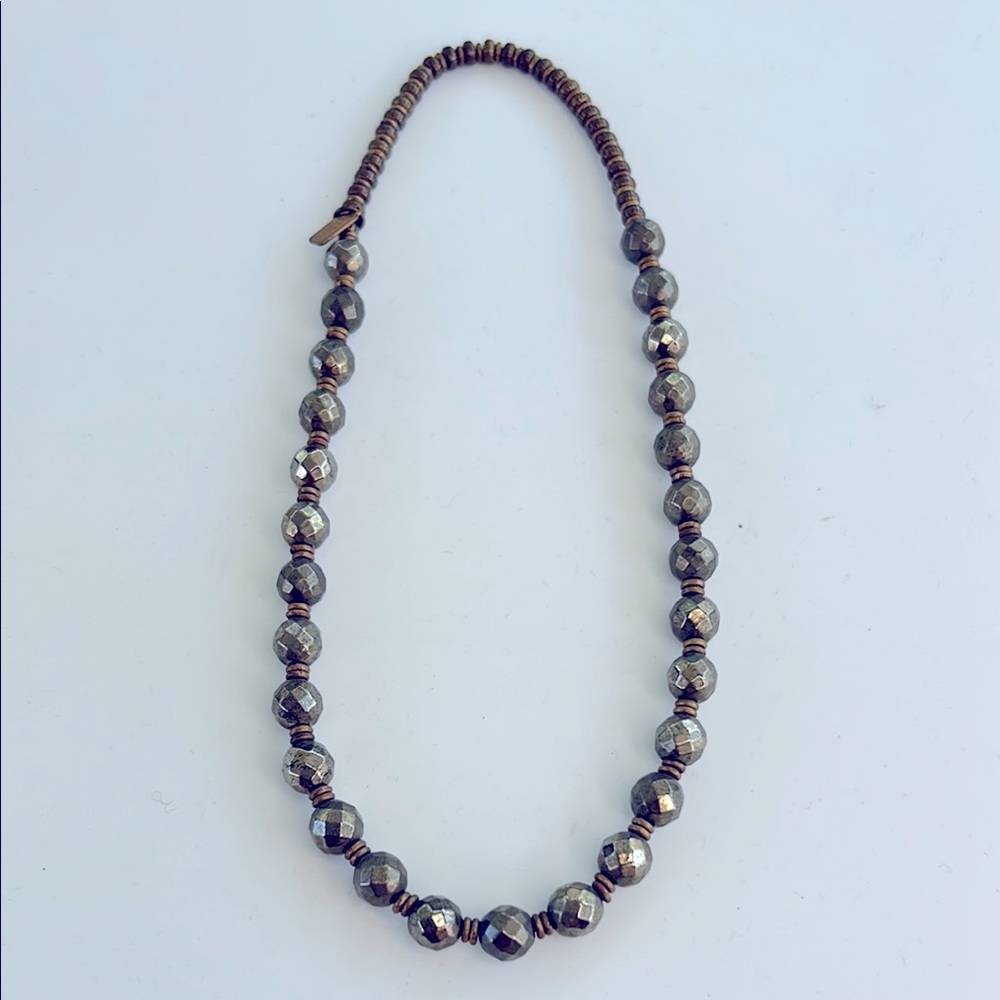 Love Pray Jewelry Faceted Pyrite & Wood Bead Healing Gemstone Necklace
